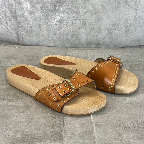 ISABEL MARANT Women's Tan Leather Jaso Eyelet Slide Clog Sandals SZ 9 - Picture 2 of 11
